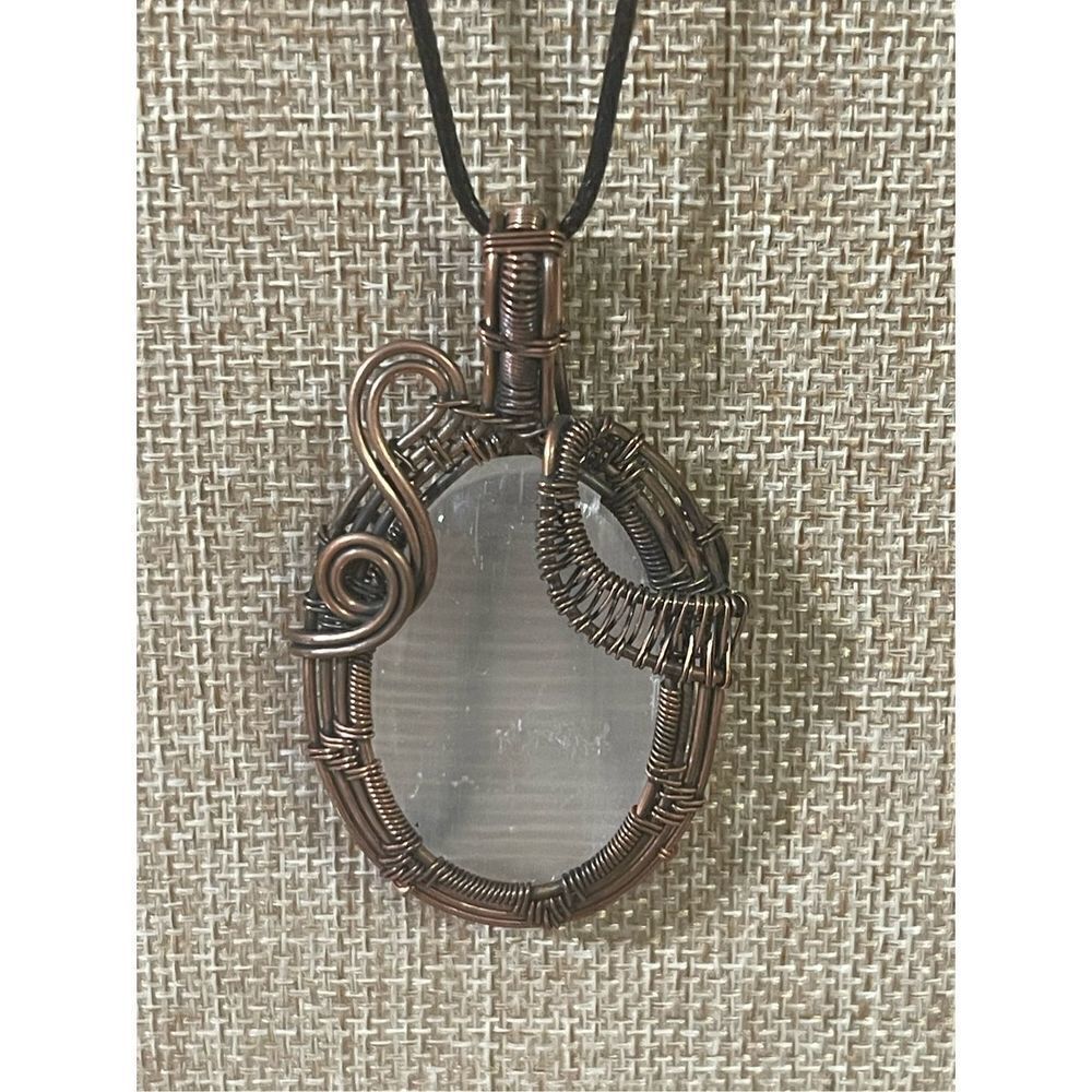 Selenite Copper Wrap Necklace Pendant